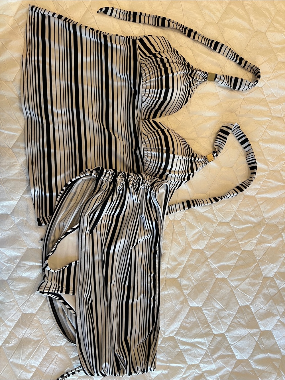 Victoria's Secret Black and White Striped Tankini with Cover-Up